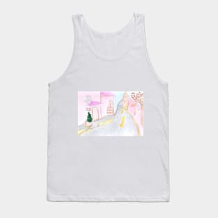 cityscape, city, landscape, background, street, road, architecture, house, houses, watercolor, hand-drawn, illustration, design Tank Top